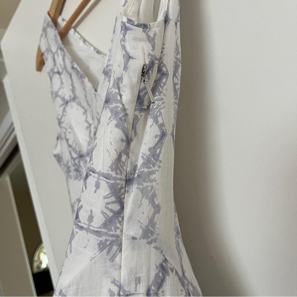 Rebecca Taylor Ikat Tie Dye Print Cotton Fit & Flare Blue Cream Mini Dress sz 0 - Picture 8 of 11
